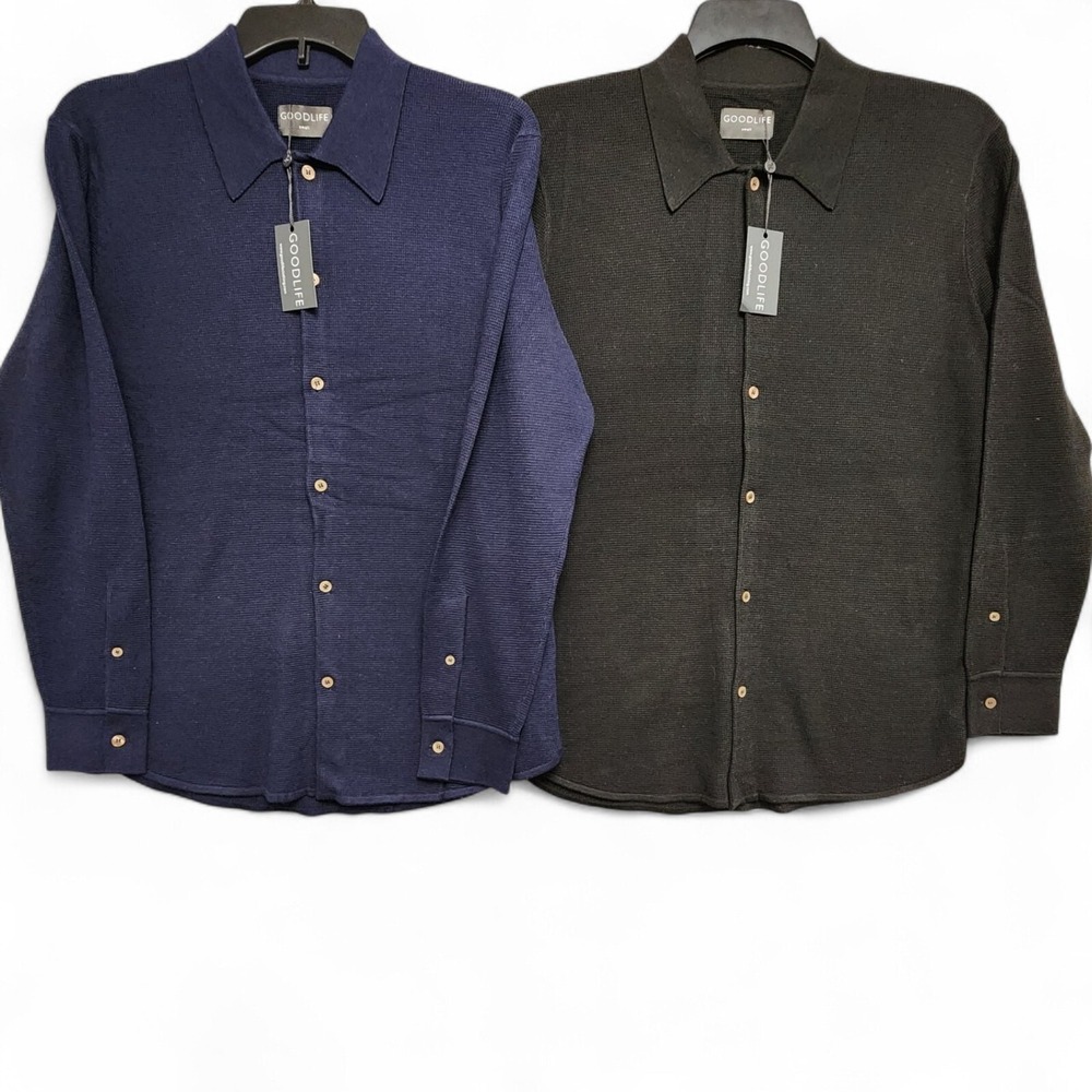 Lot of 2 Goodlife Button Up Shirts Mens Small Black Blue Long Sleeve NEW w/ Tags